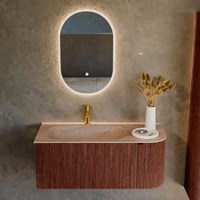 KURVE-DLUX 105cm meubles de salle de bains courbe Droite couleur Ruby avec 1 tiroir et 1 porte. Lavabo BIG SMALL Gauche 1 trou pour robinetter, couleur Saba.-2