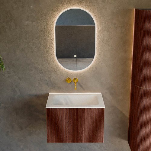 KURVE 60cm mueble de baño color Ruby con 1 cajón y sin puerta. Lavabo CLOUD Centro sin orificio Talc.-2