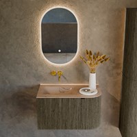 KURVE-DLUX 75cm meubles de salle de bains courbe Droite couleur Shadow avec 1 tiroir et 1 porte. Lavabo GRUNNE Gauche sans trou pour robinet, couleur Arena.-2