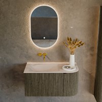 KURVE-DLUX 85cm badmeubel ronding Rechts kleur Shadow met 1 lade en 1 deur. Wastafel CLOUD Links zonder kraangat Meli.-2
