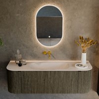 KURVE-DLUX 140cm bathroom vanity set curve Left + Right color Shadow with 1 drawer and 2 doors. Vanity top BIG SMALL Center without tab hole, color Meli.-2