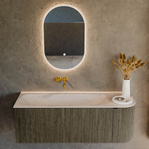 KURVE-DLUX 125cm meubles de salle de bains courbe Droite couleur Shadow avec 1 tiroir et 1 porte. Lavabo BIG MEDIUM Gauche sans trou pour robinet, couleur Meli.-2