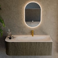 KURVE-DLUX 125cm bathroom vanity set curve Left color Shadow with 1 drawer and 1 door. Vanity top BIG MEDIUM Right 1 tab hole, color Meli.-2