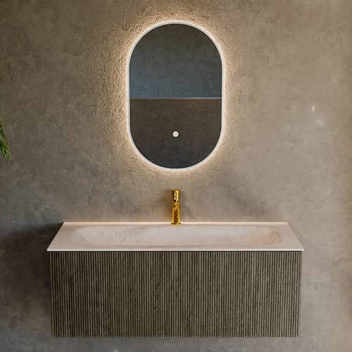 KURVE-DLUX 110cm badmöbel farbe Shadow mit 1 schublade und keine tür. Einbauwaschbecken BIG MEDIUM Mittig 1 hahnloch Meli.-2