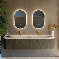 KURVE-DLUX 190cm badmöbel kurve Links + Rechts farbe Shadow mit 2 schubladen und 2 türen. Einbauwaschbecken STOR SMALL Doppelt 2 hahnlöcher Meli.-2