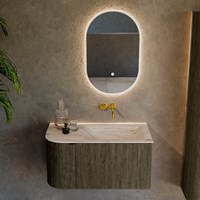 KURVE-DLUX 85cm mobili da bagno curva Sinistra colore Shadow con 1 cassetto e 1 porta. Lavabo CLOUD Destra senza foro per il rubinetto, colore Nata.-2