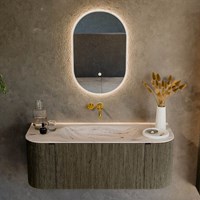 KURVE-DLUX 120cm mobili da bagno curva Sinistra + Destra colore Shadow con 1 cassetto e 2 porte. Lavabo BIG SMALL Centro senza foro per il rubinetto, colore Nata.-2