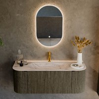 KURVE-DLUX 120cm badmöbel kurve Links + Rechts farbe Shadow mit 1 schublade und 2 türen. Einbauwaschbecken BIG SMALL Mittig 1 hahnloch Nata.-2