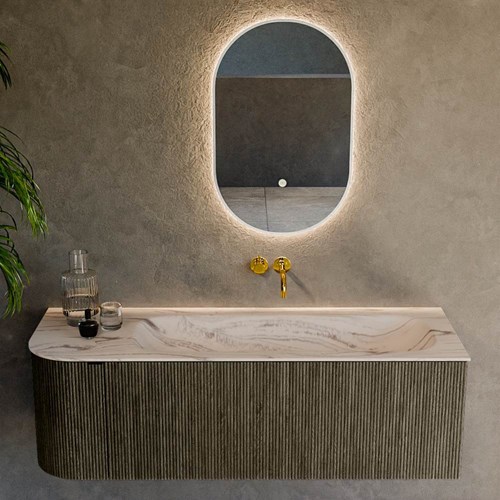 KURVE-DLUX 135cm badmeubel ronding Links kleur Shadow met 1 lade en 1 deur. Wastafel BIG MEDIUM Rechts zonder kraangat Nata.-2