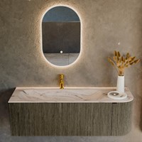 KURVE-DLUX 135cm badmöbel kurve Rechts farbe Shadow mit 1 schublade und 1 tür. Einbauwaschbecken BIG MEDIUM Links 1 hahnloch Nata.-2