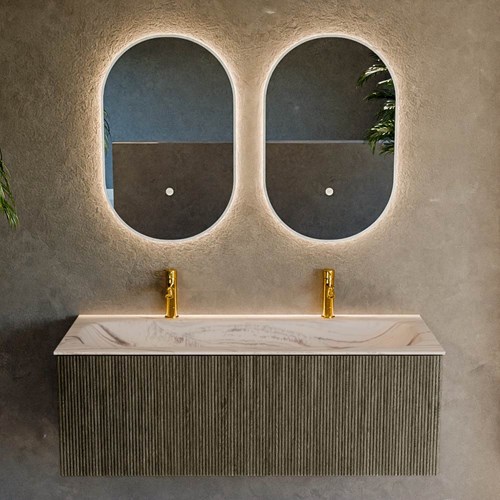 KURVE-DLUX 120cm bathroom vanity set color Shadow with 1 drawer and 0 doors. Vanity top BIG LARGE Center 2 tab holes, color Nata.-2