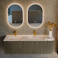 KURVE-DLUX 145cm badmeubel ronding Rechts kleur Shadow met 1 lade en 1 deur. Wastafel LEAF Dubbel / Links 2 kraangaten Nata.-2