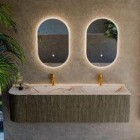 KURVE-DLUX 165cm badmöbel kurve Links farbe Shadow mit 2 schubladen und 1 tür. Einbauwaschbecken STOR SMALL Doppelt / Rechts 2 hahnlöcher Nata.-2