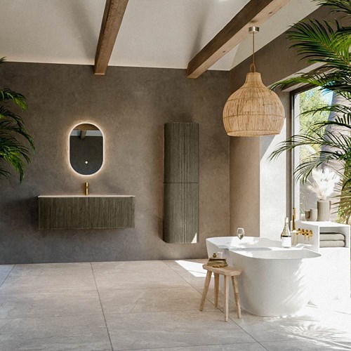 KURVE-DLUX 120cm mueble de baño color Shadow con 1 cajón y sin puerta. Lavabo BIG LARGE Centro 1 orificio Nata.-3