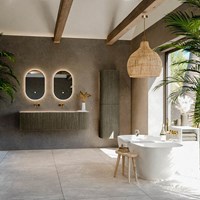 KURVE-DLUX 155cm mobili da bagno curva Destra colore Shadow con 2 cassetti e 1 porta. Lavabo LEAF Doppio / Sinistra senza foro per il rubinetto, colore Nata.-3