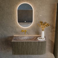 KURVE-DLUX 95cm badmeubel ronding Rechts kleur Shadow met 1 lade en 1 deur. Wastafel BIG SMALL Links zonder kraangat Oza.-2