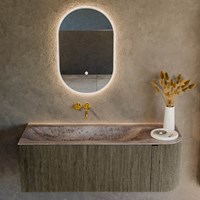 KURVE-DLUX 125cm meubles de salle de bains courbe Droite couleur Shadow avec 1 tiroir et 1 porte. Lavabo BIG MEDIUM Gauche sans trou pour robinet, couleur Oza.-2