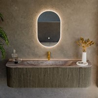 KURVE-DLUX 160cm mueble de baño curva Izquierda + Derecha color Shadow con 1 cajón y 2 puertas. Lavabo BIG MEDIUM Centro 1 orificio Oza.-2