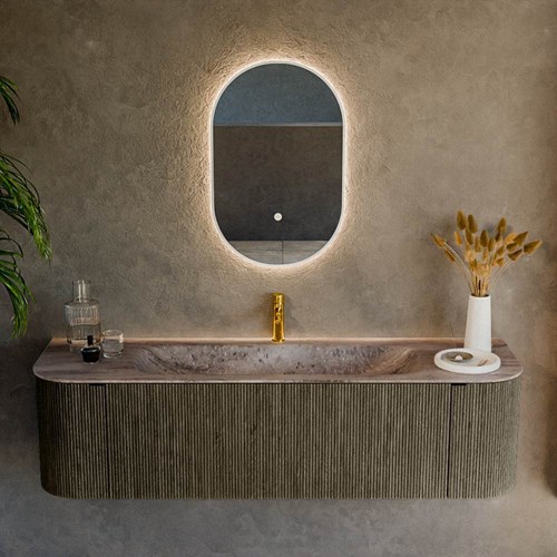 KURVE-DLUX 160cm mueble de baño curva Izquierda + Derecha color Shadow con 1 cajón y 2 puertas. Lavabo BIG MEDIUM Centro 1 orificio Oza.-2