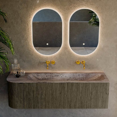 KURVE-DLUX 145cm mobili da bagno curva Sinistra colore Shadow con 1 cassetto e 1 porta. Lavabo BIG LARGE Destra senza foro per il rubinetto, colore Oza.-2
