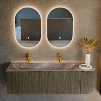 KURVE-DLUX 145cm bathroom vanity set curve Right color Shadow with 1 drawer and 1 door. Vanity top BIG LARGE Left 2 tab holes, color Oza.-2