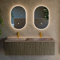 KURVE-DLUX 140cm meubles de salle de bains couleur Shadow avec 2 tiroirs et 0 portes. Lavabo STOR SMALL Double 2 trous robinetterie, couleur Oza.-2