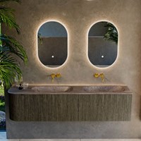 KURVE-DLUX 175cm mueble de baño curva Izquierda color Shadow con 2 cajones y 1 puerta. Lavabo STOR SMALL Doble / Derecho sin orificio Oza.-2