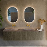 KURVE-DLUX 175cm badmeubel ronding Rechts kleur Shadow met 2 lades en 1 deur. Wastafel STOR SMALL Dubbel / Links zonder kraangat Oza.-2