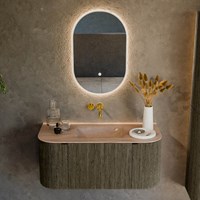 KURVE-DLUX 100cm mobili da bagno curva Sinistra + Destra colore Shadow con 1 cassetto e 2 porte. Lavabo GRUNNE Centro senza foro per il rubinetto, colore Saba.-2