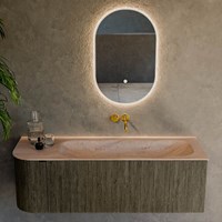 KURVE-DLUX 135cm meubles de salle de bains courbe Gauche couleur Shadow avec 1 tiroir et 1 porte. Lavabo BIG MEDIUM Droite sans trou pour robinet, couleur Saba.-2