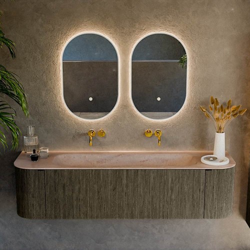 KURVE-DLUX 170cm badmeubel ronding Links + Rechts kleur Shadow met 1 lade en 2 deuren. Wastafel BIG LARGE Midden zonder kraangat Saba.-2