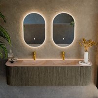 KURVE-DLUX 170cm badmeubel ronding Links + Rechts kleur Shadow met 1 lade en 2 deuren. Wastafel LEAF Dubbel 2 kraangaten Saba.-2