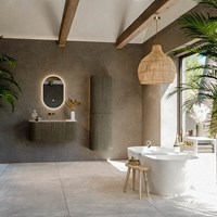 KURVE-DLUX 100cm mobili da bagno curva Sinistra + Destra colore Shadow con 1 cassetto e 2 porte. Lavabo GRUNNE Centro senza foro per il rubinetto, colore Saba.-3