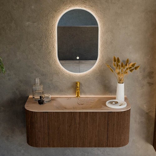 KURVE-DLUX 110cm badmöbel kurve Links + Rechts farbe Walnut mit 1 schublade und 2 türen. Einbauwaschbecken CLOUD Mittig 1 hahnloch Arena.-2