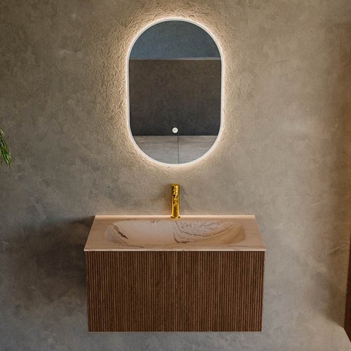 KURVE-DLUX 80cm badmeubel kleur Walnut met 1 lade en 0 deuren. Wastafel BIG SMALL Midden 1 kraangat Arena.-2