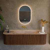 KURVE-DLUX 160cm badmeubel ronding Links + Rechts kleur Walnut met 1 lade en 2 deuren. Wastafel BIG MEDIUM Midden zonder kraangat Arena.-2