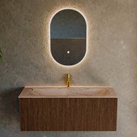 KURVE-DLUX 110cm bathroom vanity set color Walnut with 1 drawer and 0 doors. Vanity top BIG MEDIUM Center 1 tab hole, color Arena.-2