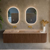 KURVE-DLUX 175cm badmöbel kurve Rechts farbe Walnut mit 2 schubladen und 1 tür. Einbauwaschbecken STOR SMALL Doppelt / Links kein hahnloch Arena.-2