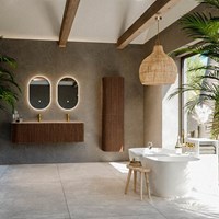 KURVE-DLUX 145cm mobili da bagno curva Sinistra colore Walnut con 1 cassetto e 1 porta. Lavabo LEAF Doppio / Destra 2 fori del rubinetto, colore Arena.-3
