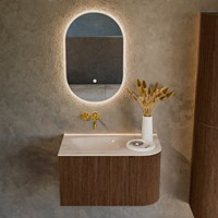 KURVE-DLUX 75cm badmöbel kurve Rechts farbe Walnut mit 1 schublade und 1 tür. Einbauwaschbecken GRUNNE Links kein hahnloch Meli.-2