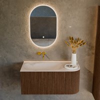 KURVE-DLUX 95cm mueble de baño curva Derecha color Walnut con 1 cajón y 1 puerta. Lavabo BIG SMALL Izquierda sin orificio Meli.-2
