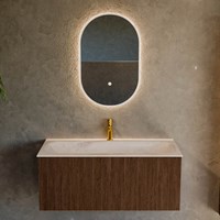 KURVE-DLUX 100cm meubles de salle de bains couleur Walnut avec 1 tiroir et 0 portes. Lavabo BIG MEDIUM Centrée 1 trou pour robinetter, couleur Meli.-2