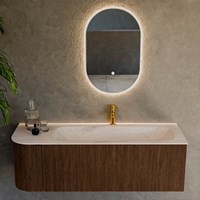 KURVE-DLUX 135cm meubles de salle de bains courbe Gauche couleur Walnut avec 1 tiroir et 1 porte. Lavabo BIG MEDIUM Droite 1 trou pour robinetter, couleur Meli.-2