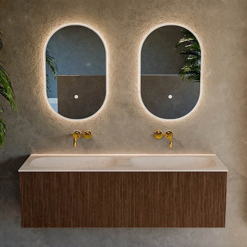 KURVE-DLUX 140cm badmeubel kleur Walnut met 2 lades en 0 deuren. Wastafel STOR SMALL Dubbel zonder kraangat Meli.-2