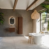 KURVE-DLUX 50cm mueble de baño color Walnut con 1 cajón y sin puerta. Lavabo GRUNNE Centro sin orificio Meli.-3