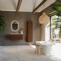 KURVE-DLUX 95cm mueble de baño curva Derecha color Walnut con 1 cajón y 1 puerta. Lavabo BIG SMALL Izquierda sin orificio Meli.-3