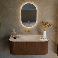 KURVE-DLUX 110cm badmeubel ronding Links + Rechts kleur Walnut met 1 lade en 2 deuren. Wastafel CLOUD Midden zonder kraangat Nata.-2