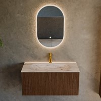 KURVE-DLUX 90cm badmeubel kleur Walnut met 1 lade en 0 deuren. Wastafel BIG SMALL Midden 1 kraangat Nata.-2