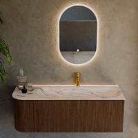 KURVE-DLUX 125cm badmeubel ronding Links kleur Walnut met 1 lade en 1 deur. Wastafel BIG MEDIUM Rechts 1 kraangat Nata.-2