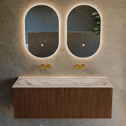 KURVE-DLUX 120cm badmeubel kleur Walnut met 1 lade en 0 deuren. Wastafel BIG LARGE Midden zonder kraangat Nata.-2
